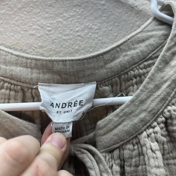 Andree by Unit Gauze 100% Cotton Cottagecore Top 1X Flowy Boho Peasant Tan Taupe - Picture 2 of 6